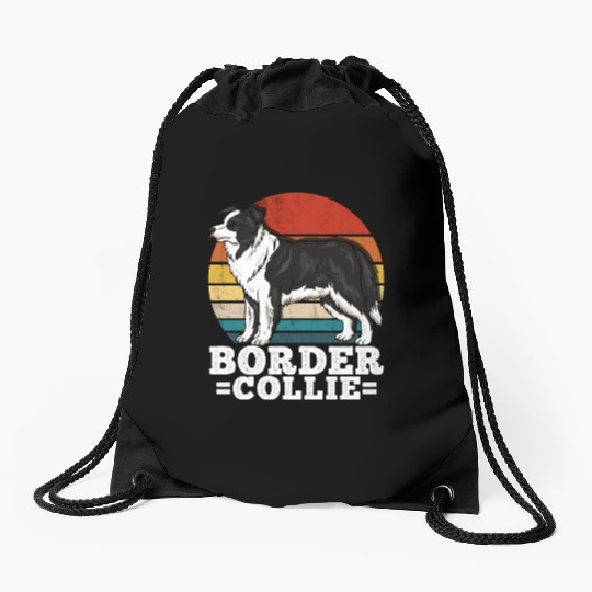 Border Collie Dog Lover Retro Drawstring Bags