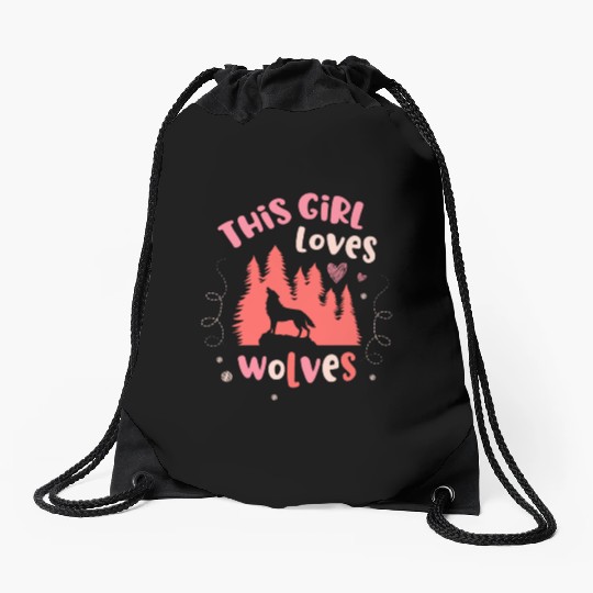 This Girl Loves Wolves Animal Werewolf Wolf Lover Drawstring Bags