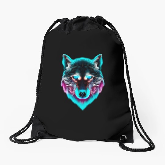 Leader of the Synthwave Wolf Pack! Drawstring Bags