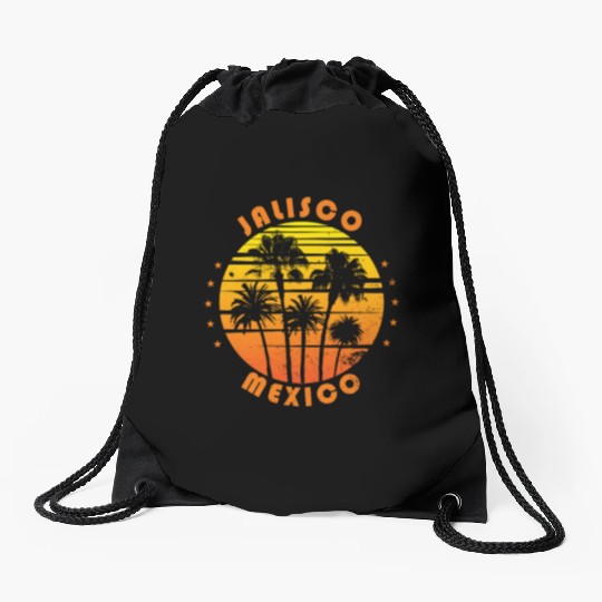 Retro Jalisco Mexico Souvenir Vintage Palm Tree Drawstring Bags
