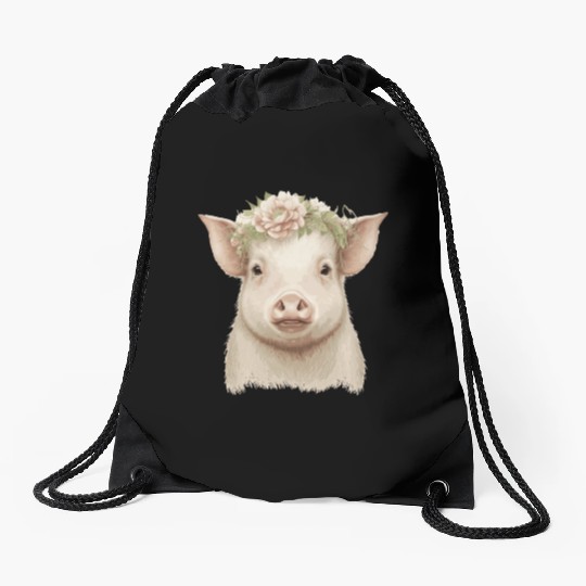 Piglet Flower Crown Pig Baby Floral Farm Animal Pe Drawstring Bags
