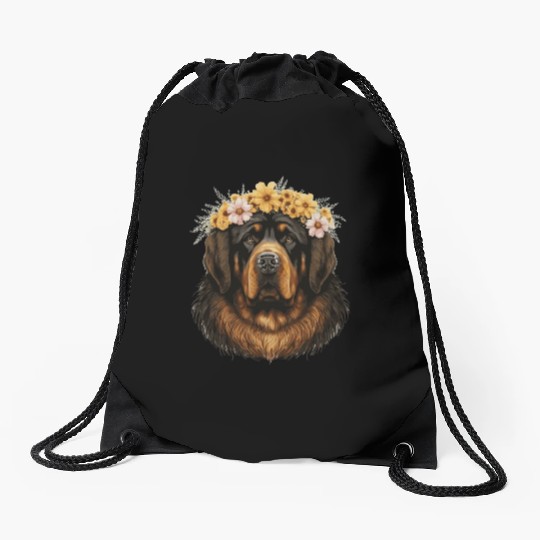 Tibetan Mastiff Flower Crown Floral Farm Animal Pe Drawstring Bags