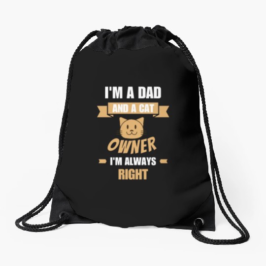 Dad and cat owner Drawstring Bags