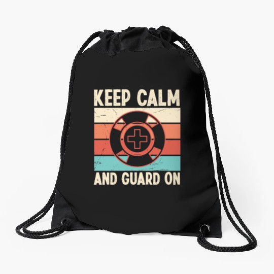 Lifeguard keep calm guard on swimming pool guard Drawstring Bags