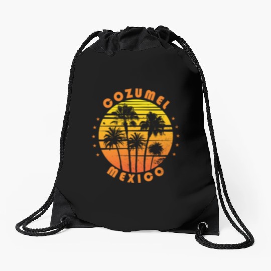 Retro Cozumel Mexico Souvenir Vintage Palm Tree Drawstring Bags
