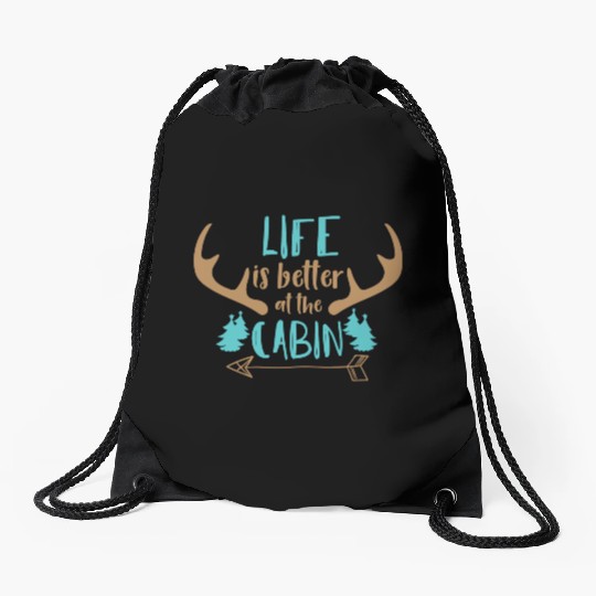 Life Is Better At The Cabin Deer Antlers Camping Drawstring Bags