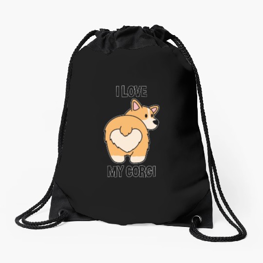 I Love My Corgi Funny Dog Cute Puppies Drawstring Bags