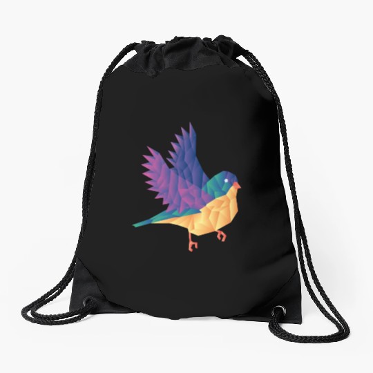 Polygon Shape Multi Colored Bird Pattern Nature Drawstring Bags
