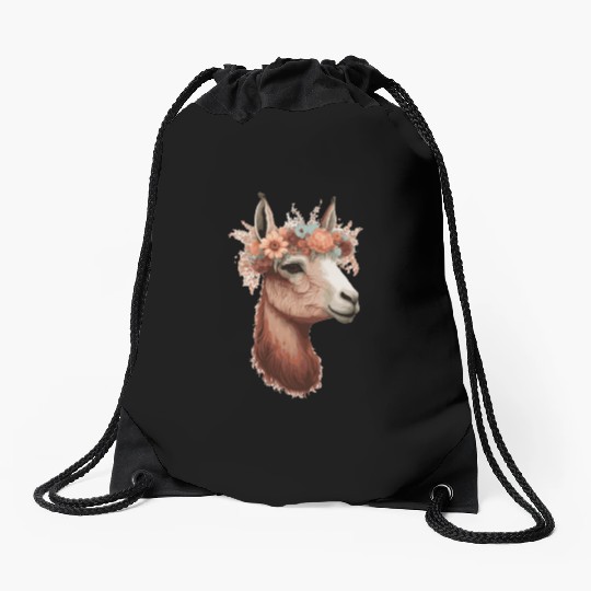 Flower Crown Llama Alpaca Floral Farm Animal Pet Drawstring Bags