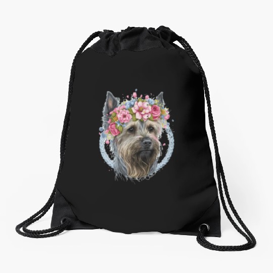 Cute Yorkshire Terrier Flower Crown Pet Dog Breed Drawstring Bags