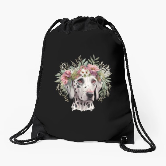 Cute Dalmatian Flower Crown Pet Dog Breed Puppy Drawstring Bags