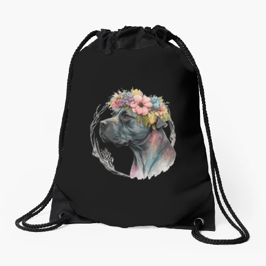 Cute Cane Corso Flower Crown Pet Dog Breed Puppy Drawstring Bags