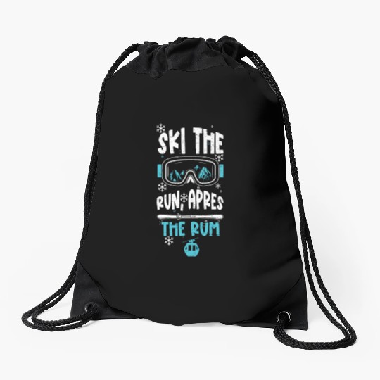 Ski the run, apres the rum Drawstring Bags