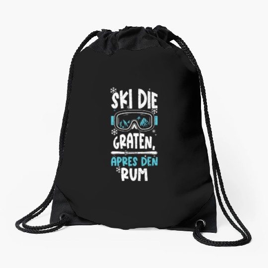 Ski the ridges, Apres the rum Drawstring Bags