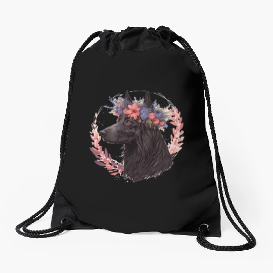 Cute Belgian Sheepdog Flower Crown Pet Dog Breed P Drawstring Bags