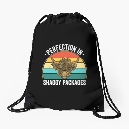 Perfection In Shaggy Packages Highland Cow Drawstring Bags