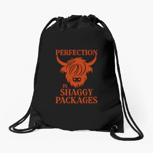 Perfection In Shaggy Packages Highland Cow Drawstring Bags