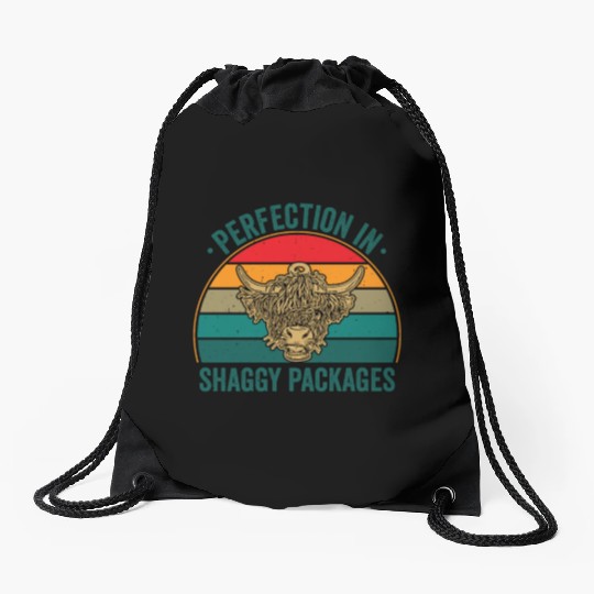 Perfection In Shaggy Packages Highland Cow Drawstring Bags