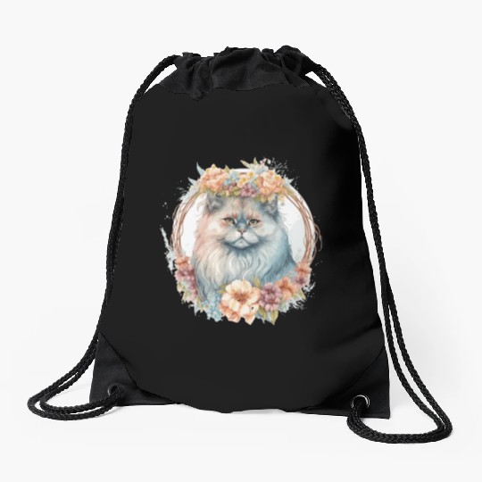 Cute Persian Cat Flower Crown Cats Pet Kitten Drawstring Bags