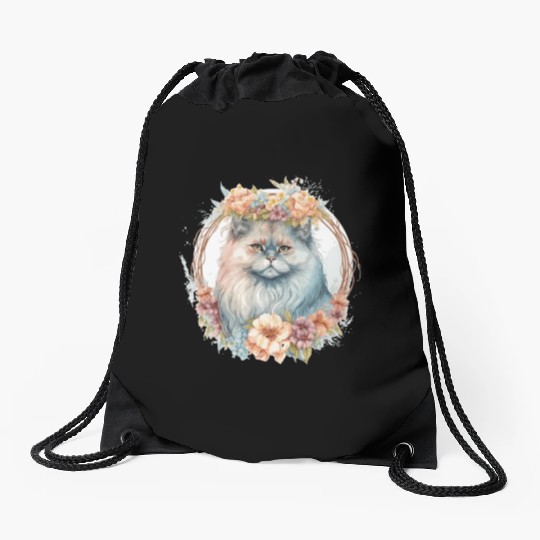 Cute Persian Cat Flower Crown Cats Pet Kitten Drawstring Bags