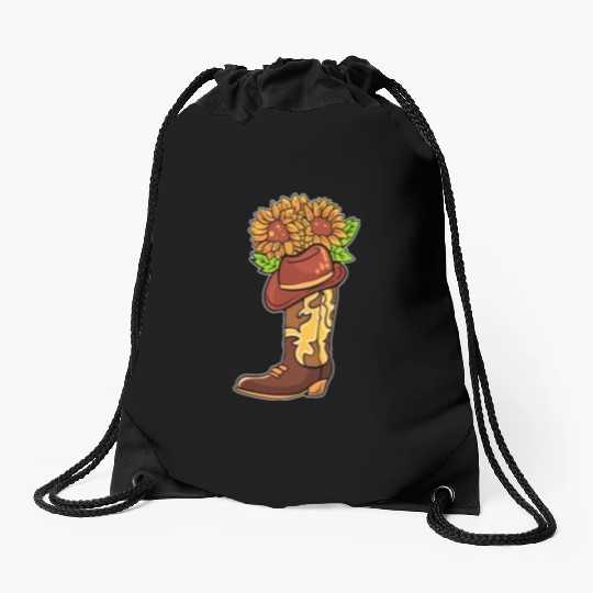 Cowboy Boots With Flowers Equestrian Drawstring Bags