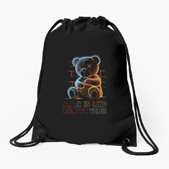 neon teddy bear Drawstring Bags