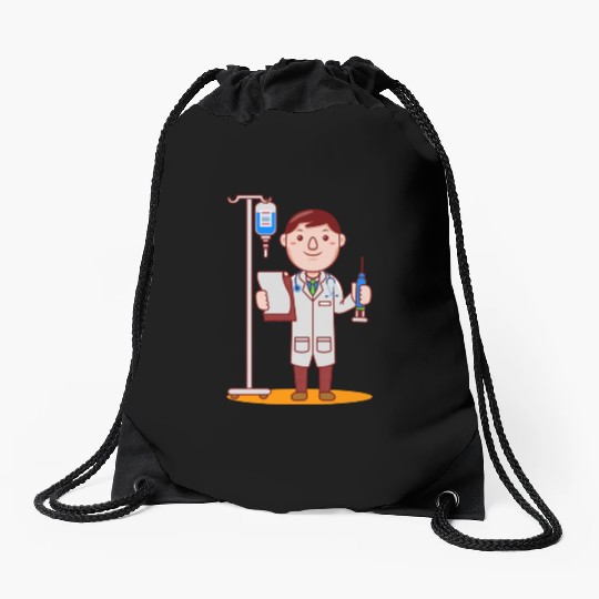 Cute Doctor Cartoon green Drawstring Bags
