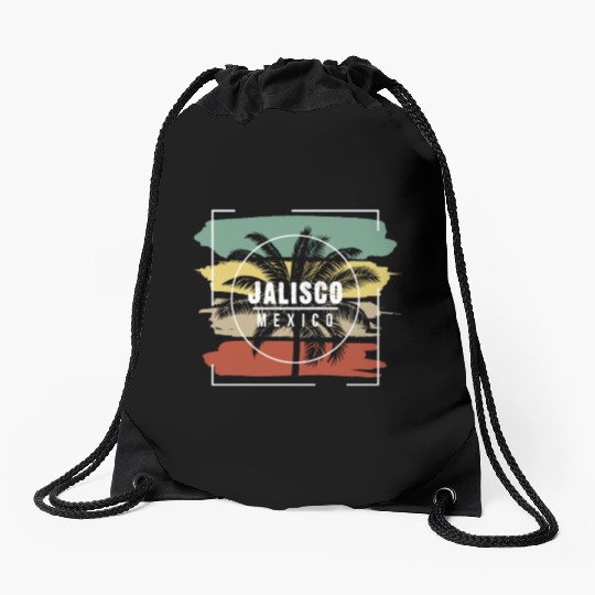 Jalisco Mexico Artistic Palm Tree Retro Drawstring Bags