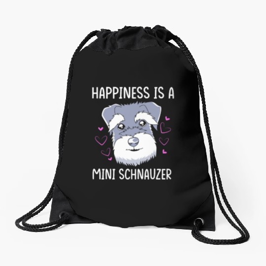 Happiness Is A Miniature Schnauzer Drawstring Bags