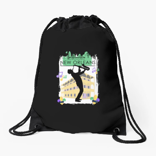 Mardi Gras New Orleans Louisiana City Jazz Music Drawstring Bags