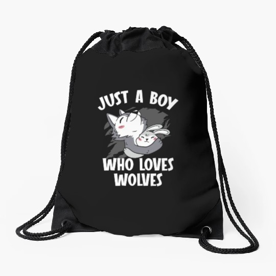 Just A Boy Who Loves Wolves Werewolf Wolf Lover Drawstring Bags