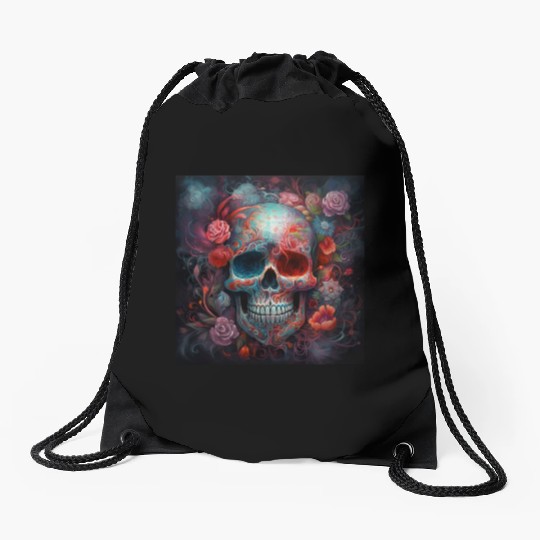 Pastel Flowery Skull Drawstring Bags