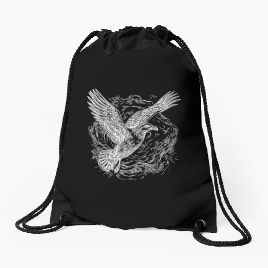 Flying Seagull Over The Sea Drawstring Bags