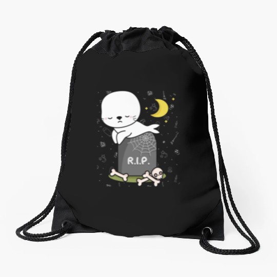 Boo Cute Seal Halloween design trick or treat RIP Drawstring Bags