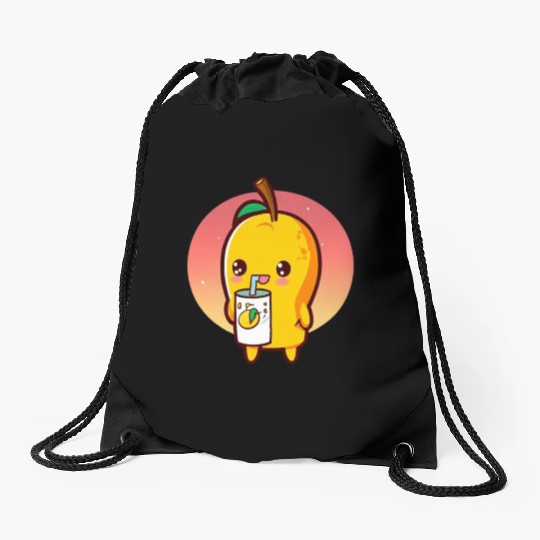 Refreshing mango enjoying mango juice Drawstring Bags