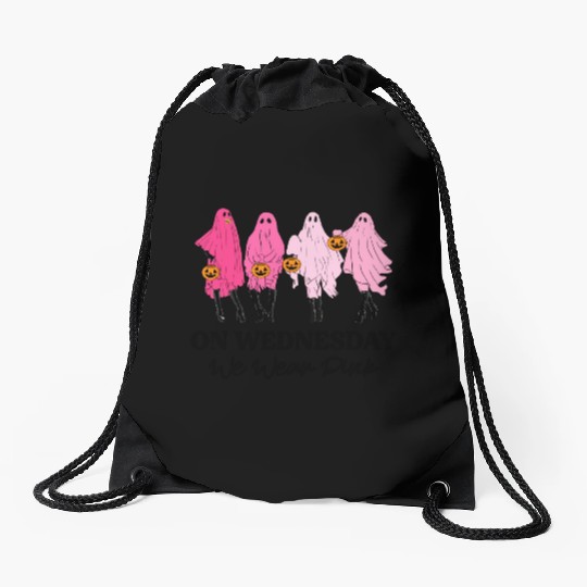 Breast Cancer On Wednesday We Wear Pink Halloween Drawstring Bags