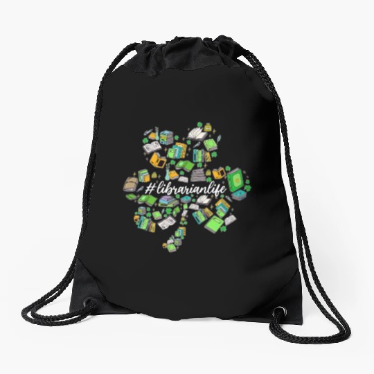 Cute Shamrock Librarian Reading Books Lover St Drawstring Bags