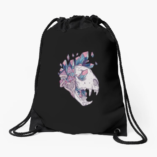Crystal Cat Skull Drawstring Bags