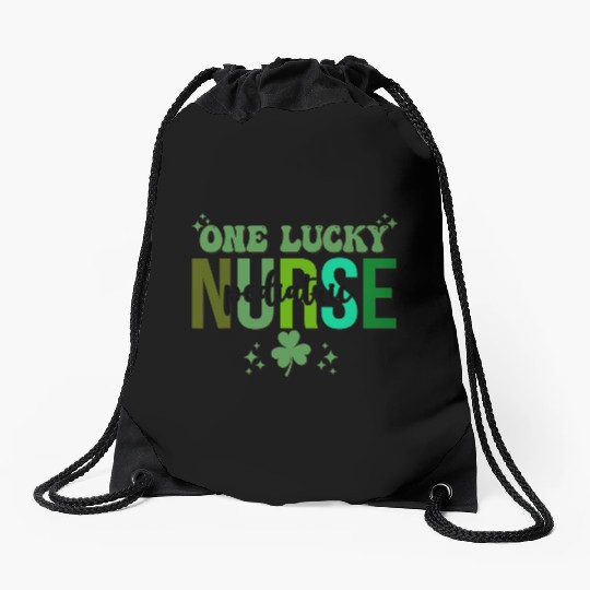 Saint Patricks Day Pediatric Nurse One Lucky Nurse Drawstring Bags