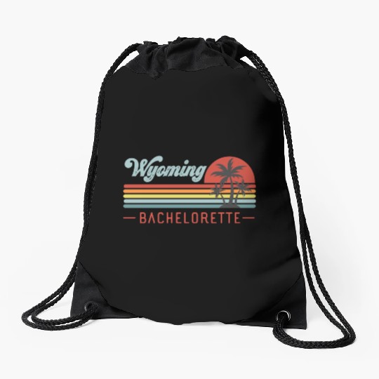 Wyoming Bachelorette, Palm Trees & Vintage Sunset Drawstring Bags
