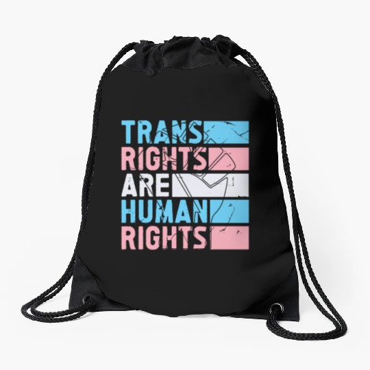 Trans Rights Are Human Rights Support LGBT Pride Drawstring Bags