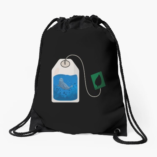 Funny seal swimming in a tea bag Drawstring Bags