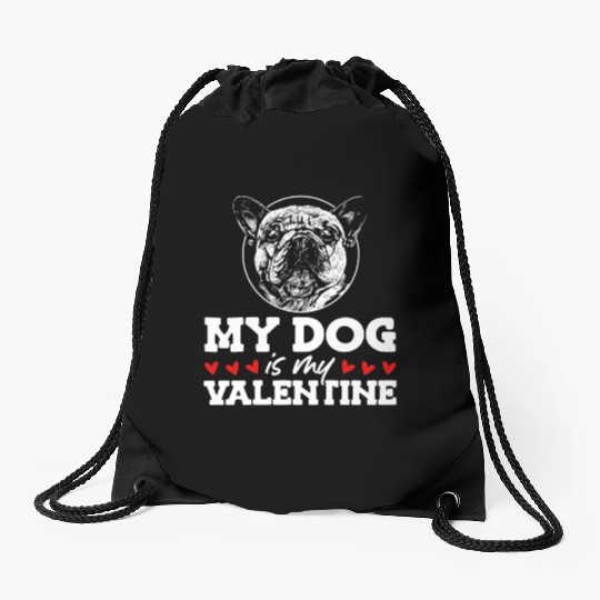 My Dog Is My Valentine Date Cute Doggy Drawstring Bags