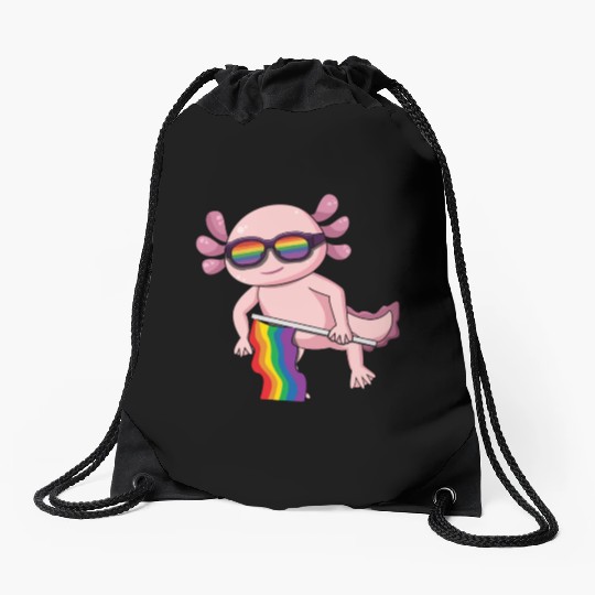 Axolotl Gay LGBTQ Rainbow LGBT Pride Month Drawstring Bags