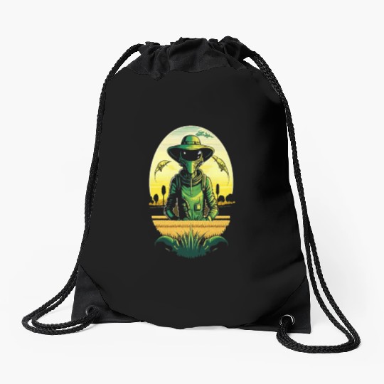 Alien Farmer UFO Extraterrestrial Farming 1 Drawstring Bags