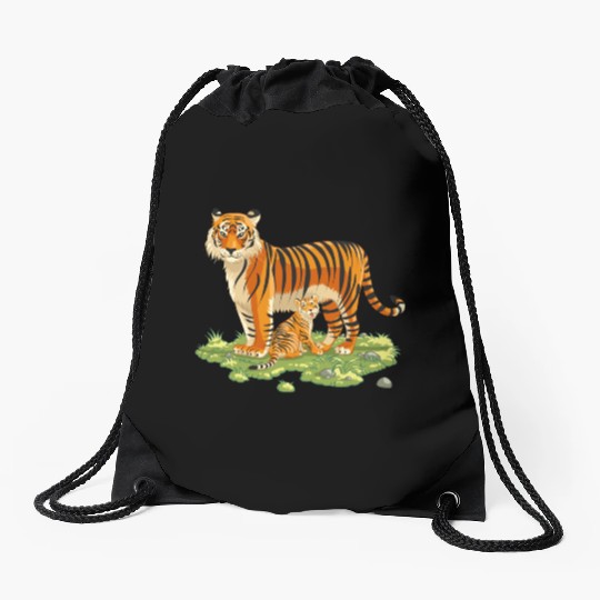 Mother And Son Tiger Drawstring Bags