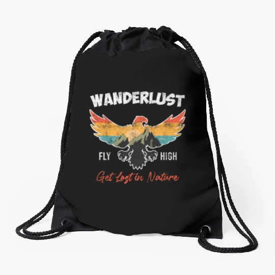 Wanderlust Mountaineer Hiking Mountain love Drawstring Bags