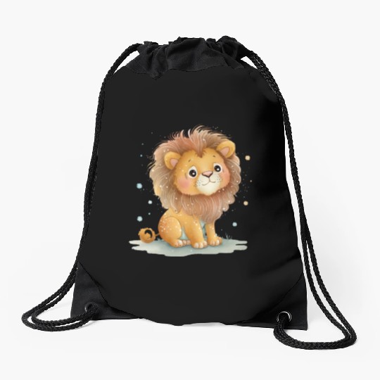 Sweet Pastel Lion Drawing Drawstring Bags