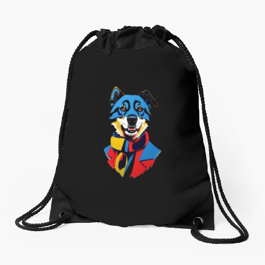 Dog colorful Drawstring Bags