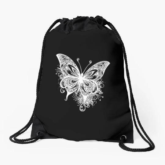 Pretty Vintage Butterfly Tattoo Line Style Drawstring Bags